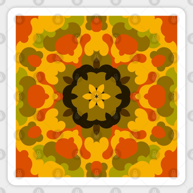 Retro Mandala Flower Yellow and Orange Sticker by WormholeOrbital